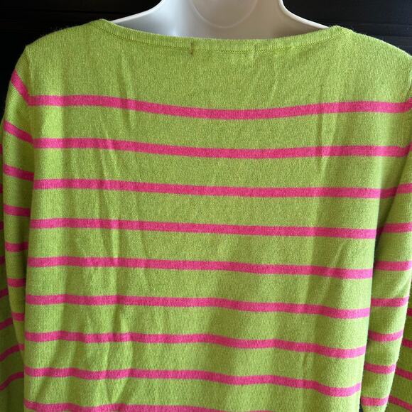 Boden Cashmere Sweater Striped Boat Neck Green Pink Size 10 Cozy Preppy Nautical - Picture 3 of 10